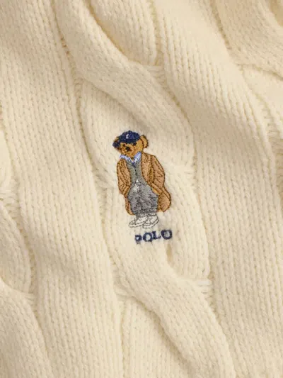 Polo Ralph Lauren Cable-knit Bear-embroidered Scarf In Neutral