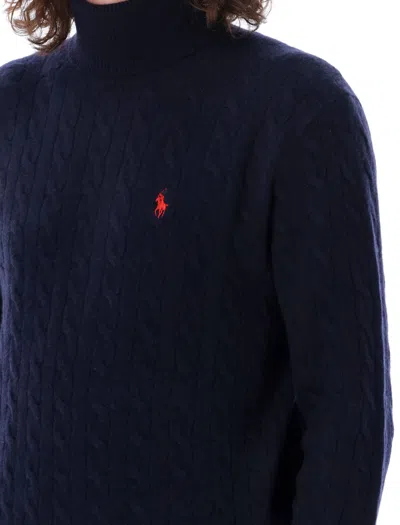 Polo Ralph Lauren Cable Knit Turtleneck Sweater In Blue