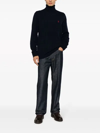 Polo Ralph Lauren Cable Knit Turtleneck Sweater In Blue