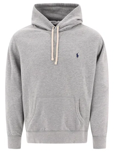Polo Ralph Lauren Grey Cotton Hoodie With Contrasting Embroidered Logo In Gray