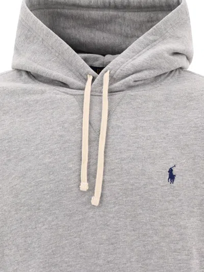 Polo Ralph Lauren Grey Cotton Hoodie With Contrasting Embroidered Logo In Gray