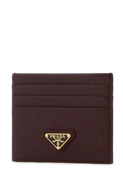 Prada Burgundy Card Holder In Saffiano In Burgundy