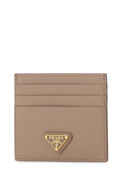 Prada Powder Pink Leather Card Holder In Brown