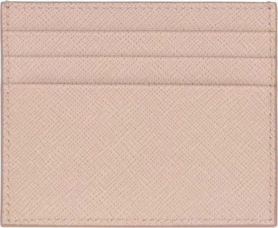 Prada Powder Pink Leather Card Holder In Brown