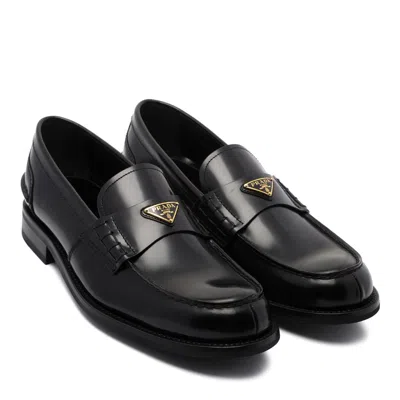 Prada Brushed Leather Loafers In Black