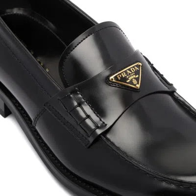 Prada Brushed Leather Loafers In Black