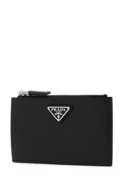 Prada Leather Card Holder In Black