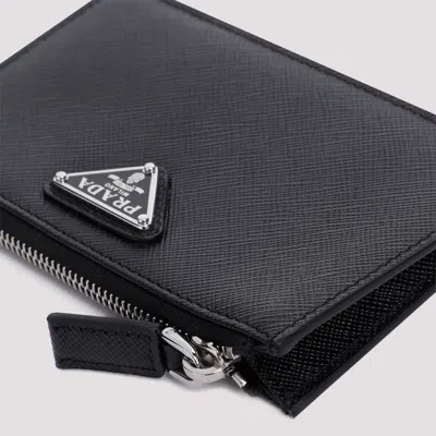 Prada Leather Card Holder In Black