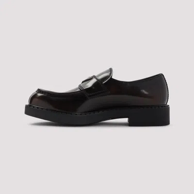 Prada Dark Brown Leather Chocolate Loafers In Brown