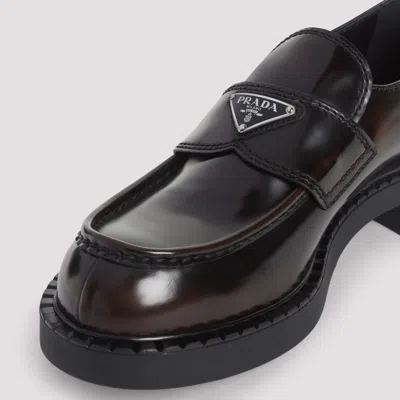 Prada Dark Brown Leather Chocolate Loafers In Brown