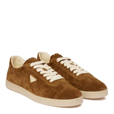 Prada Cotton Sigaro Sneakers In Brown