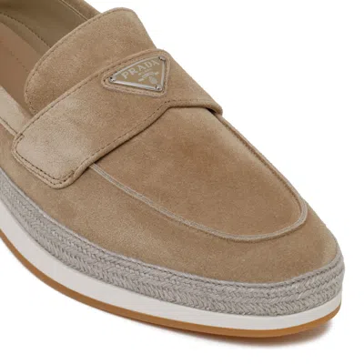 Prada Desert Calf Leather Flat Shoes In Nude