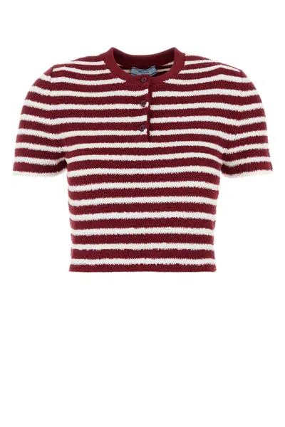 Prada Embroidered Terry Fabric Polo Shirt In Red