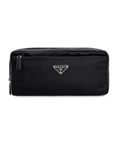 Prada Re-nylon And Saffiano Leather Travel Pouch Accessories In Black