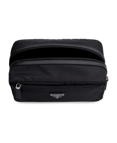 Prada Re-nylon And Saffiano Leather Travel Pouch Accessories In Black