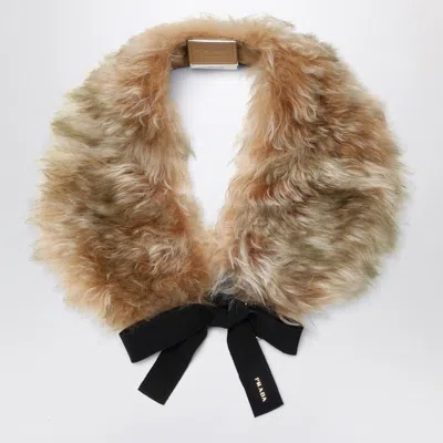 Prada Shearling Shawl With Tie Women In Neutral