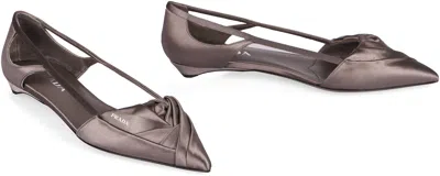 Prada Satin Ballet Flats In Gray