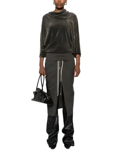 Rick Owens Khaki Concordians Zipped Short Pillar Midi Skirt In Green