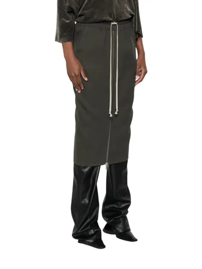 Rick Owens Khaki Concordians Zipped Short Pillar Midi Skirt In Green