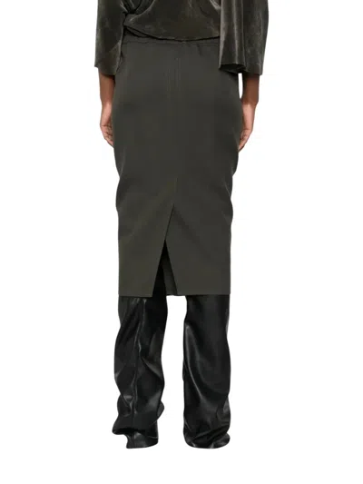 Rick Owens Khaki Concordians Zipped Short Pillar Midi Skirt In Green