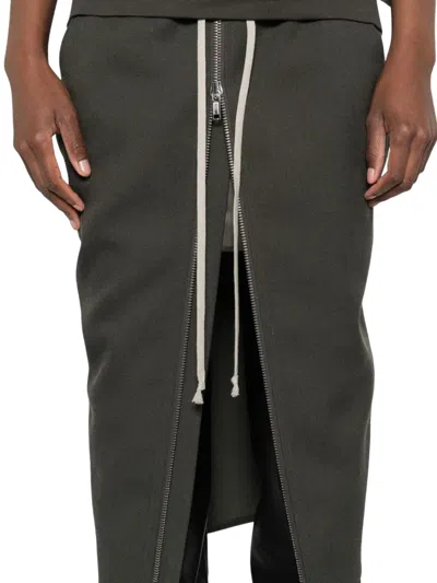 Rick Owens Khaki Concordians Zipped Short Pillar Midi Skirt In Green