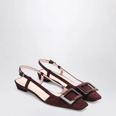 Roger Vivier Belle Vivier Bordeaux Suede Slingback Flats In Brown