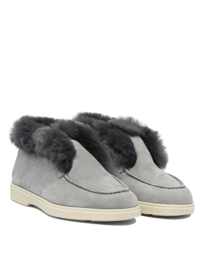 Santoni Fur Trim Rubber Sole Ankle Boots In Gray