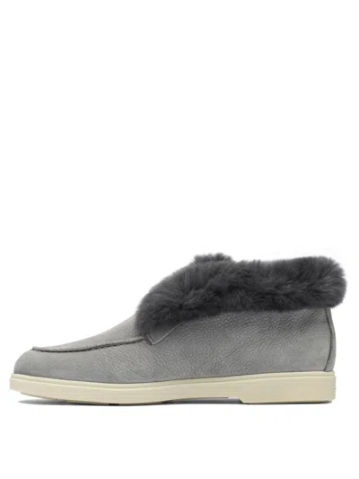 Santoni Fur Trim Rubber Sole Ankle Boots In Gray