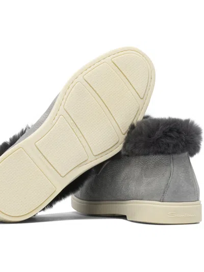 Santoni Fur Trim Rubber Sole Ankle Boots In Gray