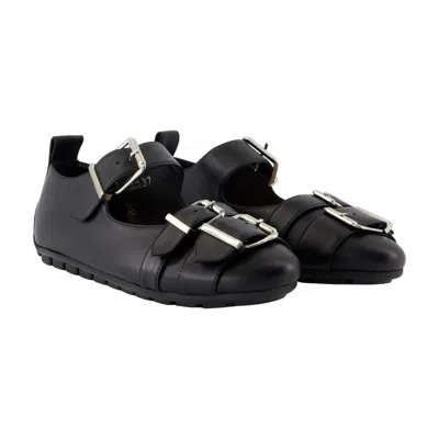 Simone Rocha Buckle Ballerina Leather Ballet Flats In Black
