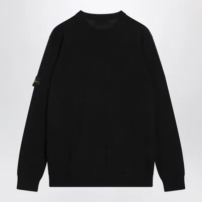 Stone Island Organic Cotton Crew Neck Sweater With English Ribs Knitwear Blue In Black