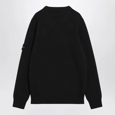 Stone Island Organic Cotton Crew Neck Sweater With English Ribs Knitwear Blue In Black