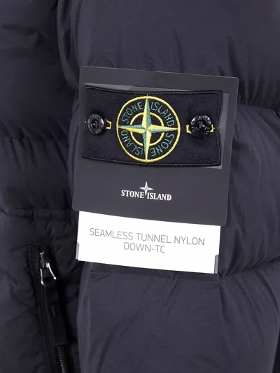 Stone Island Black Padded Bomber Jacket In Blue