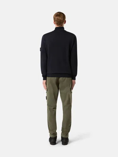 Stone Island Ribbed High Neck Black Turtleneck Sweater In Blue