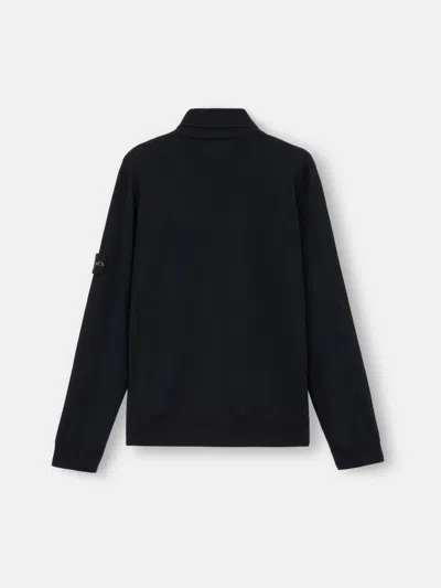 Stone Island Ribbed High Neck Black Turtleneck Sweater In Blue