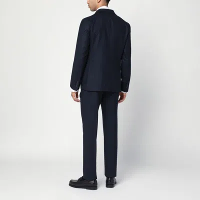 Tagliatore Single-breasted Blue Wool And Cashmere Suit In Black
