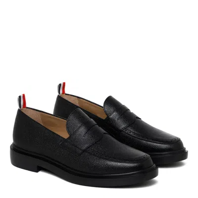 Thom Browne Black Slip-on Loafers With Loop Detail In Leather Man In Black