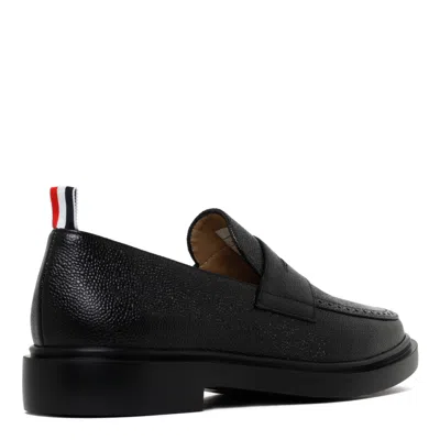 Thom Browne Black Slip-on Loafers With Loop Detail In Leather Man In Black
