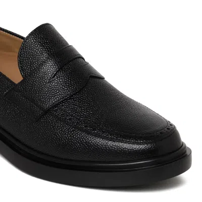 Thom Browne Black Slip-on Loafers With Loop Detail In Leather Man In Black