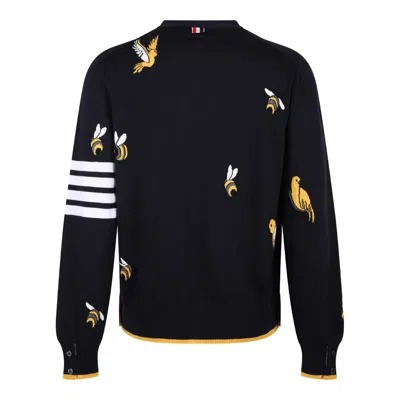 Thom Browne Cardigan With Birds And Bees Inlays In Black