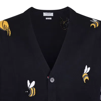 Thom Browne Cardigan With Birds And Bees Inlays In Black