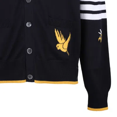 Thom Browne Cardigan With Birds And Bees Inlays In Black