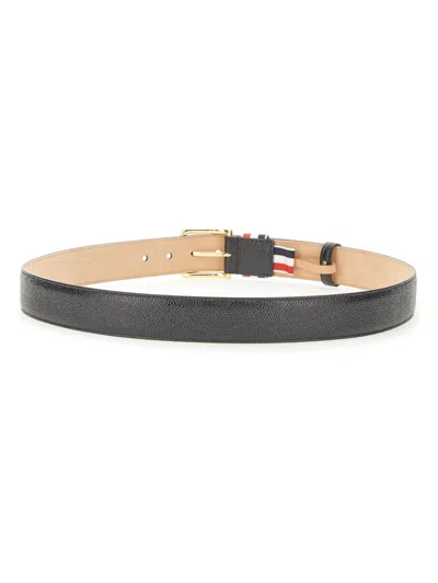 Thom Browne Calf Full Grain Leather Belt With Colored Stripe In Black