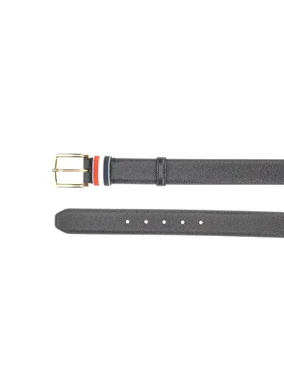 Thom Browne Calf Full Grain Leather Belt With Colored Stripe In Black
