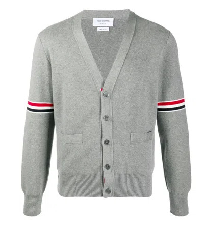 Thom Browne 4-bar Stripe V-neck Cardigan In Gray