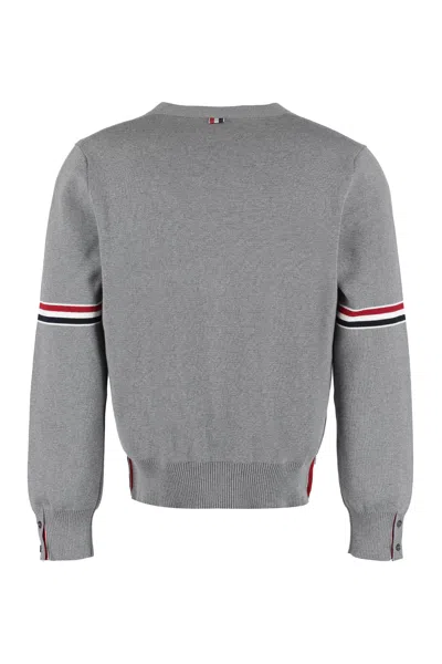 Thom Browne 4-bar Stripe V-neck Cardigan In Gray