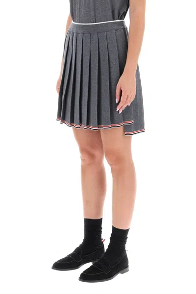 Thom Browne Rwb-trimmed Pleated Miniskirt In Gray