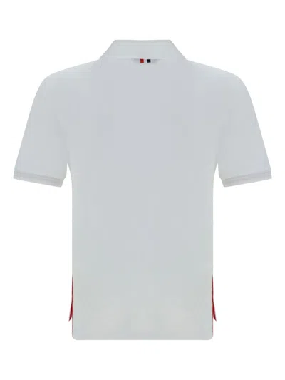 Thom Browne White Cotton Polo Shirt With Tricolor Detailing In Gray