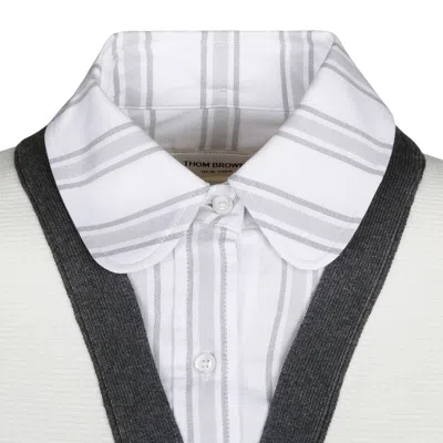 Thom Browne White And Grey Cotton Sweaters In White