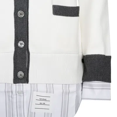 Thom Browne White And Grey Cotton Sweaters In White